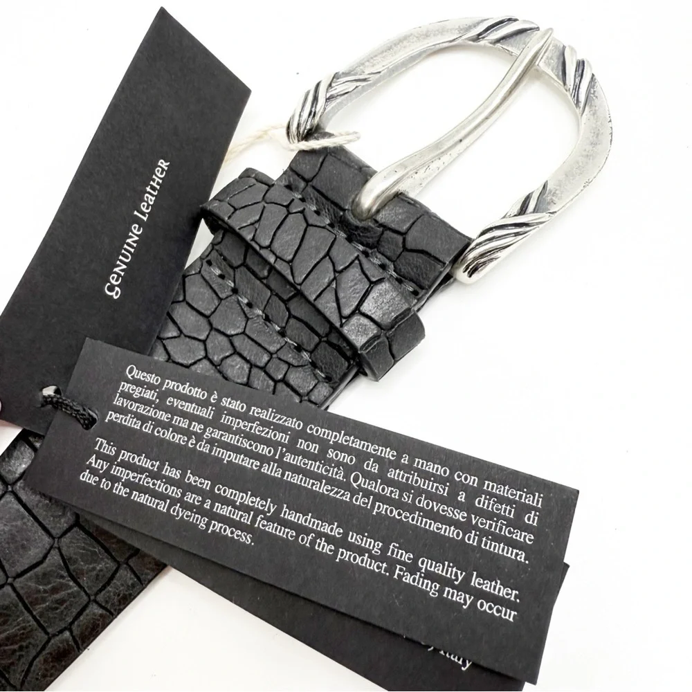 Orciani Handmade Crocodile Emobossed Matte Leather Italian Made Black Belt, XS